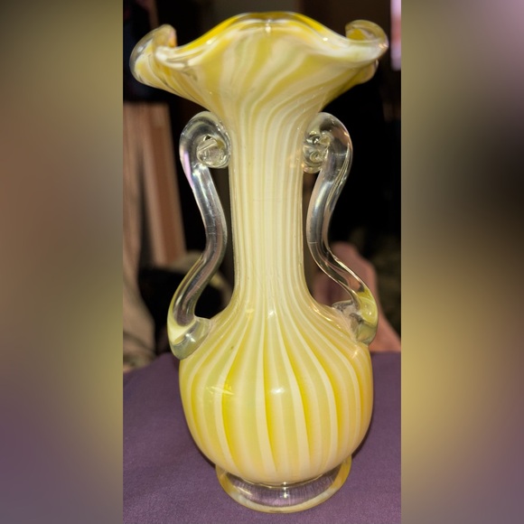 Murano Other - Vintage Murano Yellow Swirl Handle Glass Vase